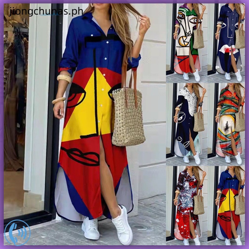 Boho Dress Single Breasted Button Irregular Long Dresses 2022 Women Sundress Sexy Turn Down