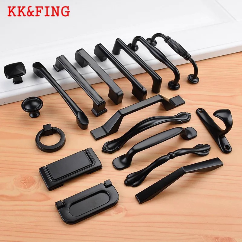 KK&FING Black Aluminum Alloy Kitchen Handles Dresser Drawer