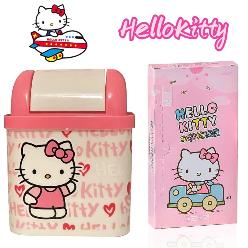 ☀Hello Kitty Mini Waste Bin Cartoon Desktop Garbage Basket Trash Bag