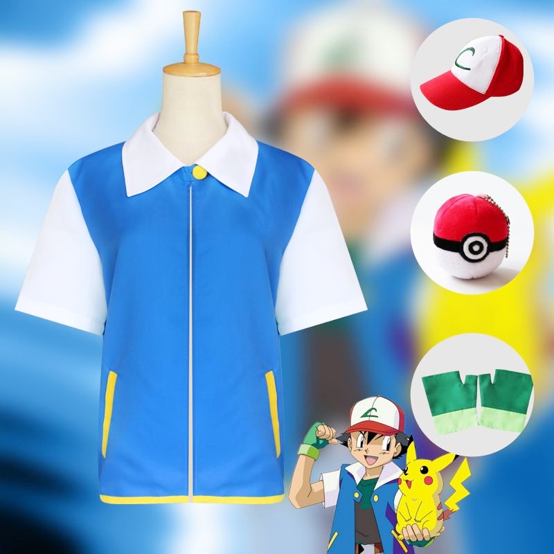 Anime Pokemon Blue Jacket Men Cosplay Costume Boys Ash Ketchum For ...