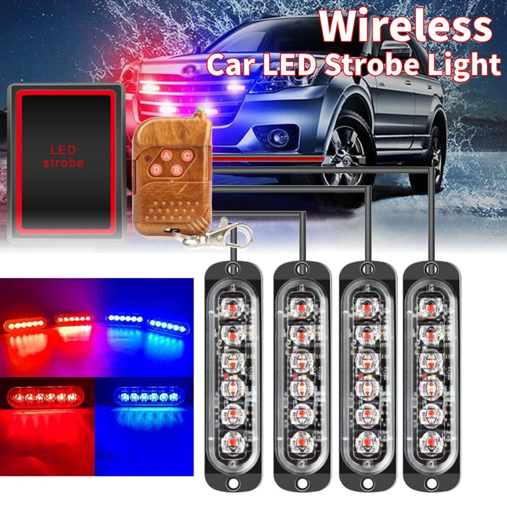 24 LED Strobe Light Wireless Car LED Warning Light 12V Car Emergency
