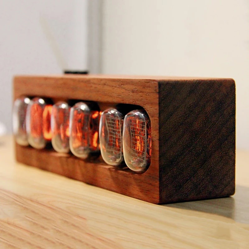 In12 Nixie Tube Clock Retro Table Clock Wood Red Rosewood Electronic Desktop Glow Tube Clocks D