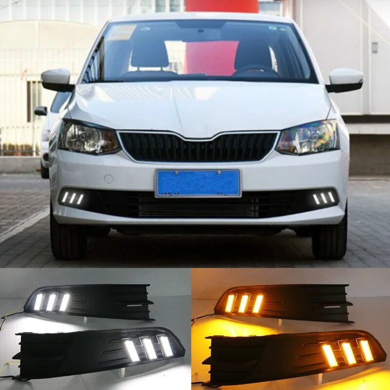LED Daytime Running Light With Fog Lamp Cover For Skoda Fabia 20152017