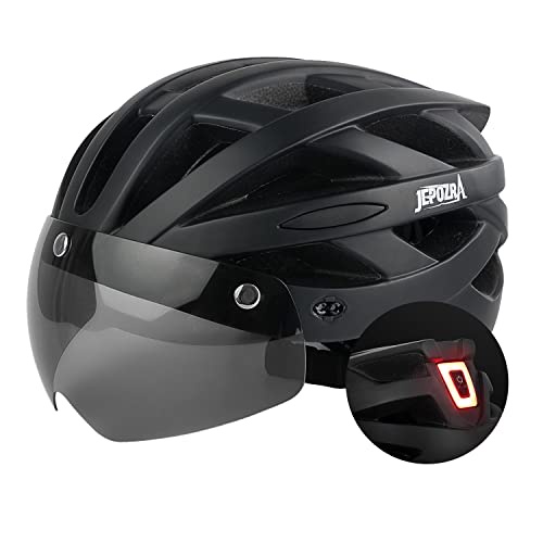 JEPOZRA Gender Bicycle Helmet has removable masks and goggles