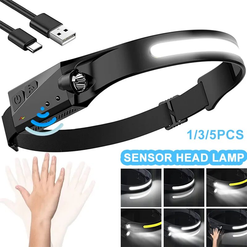 LED Sensor Head Lamp USB Rechargable Headlight Powerful Headlamp ...