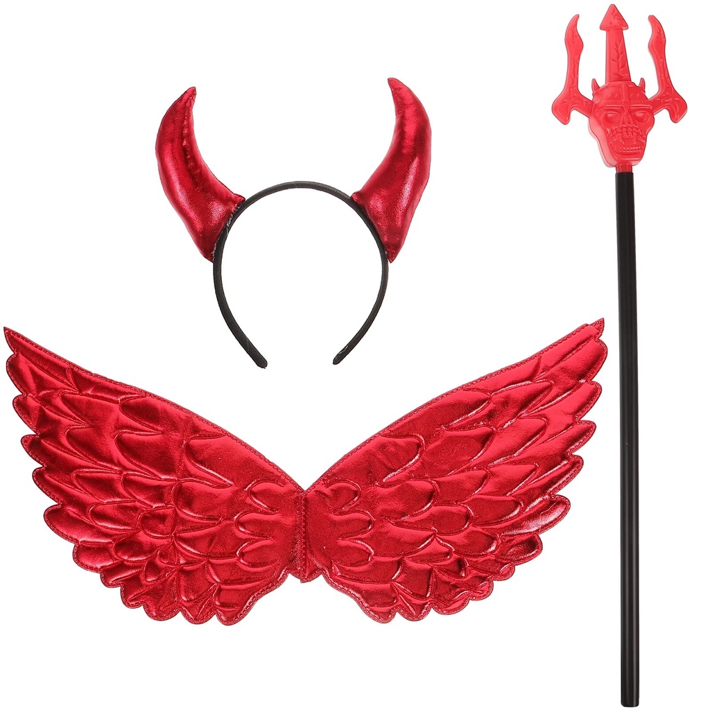 ☂2 Sets of Costume Horn Hair Trident Wings and Tail Cosplay Prop ♡⋛ ...