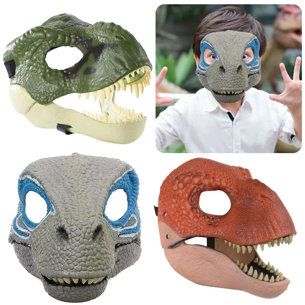 ☢Halloween Dinosaur Mask Moving Jaw Dino Mask Realistic Teeth Mouth ...