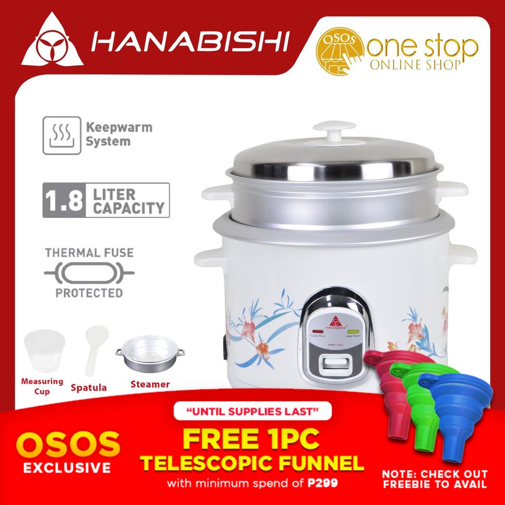 Hanabishi Original Rice Cooker 1.8L serves 810cups with Steamer HHRC