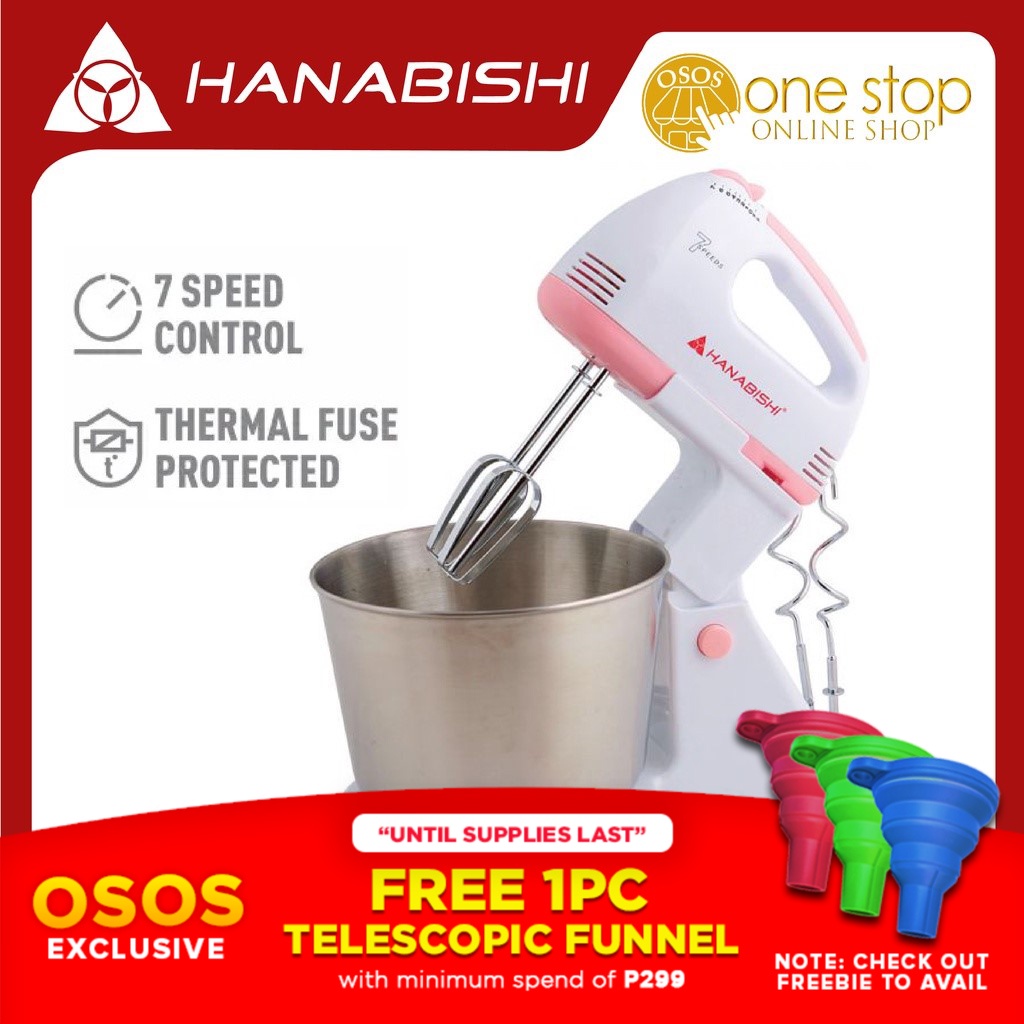 Hanabishi Original Stainless Bowl Hand Mixer w/ 7 Speed Control HHMB 120SS *OSOS* FREE FUNNEL