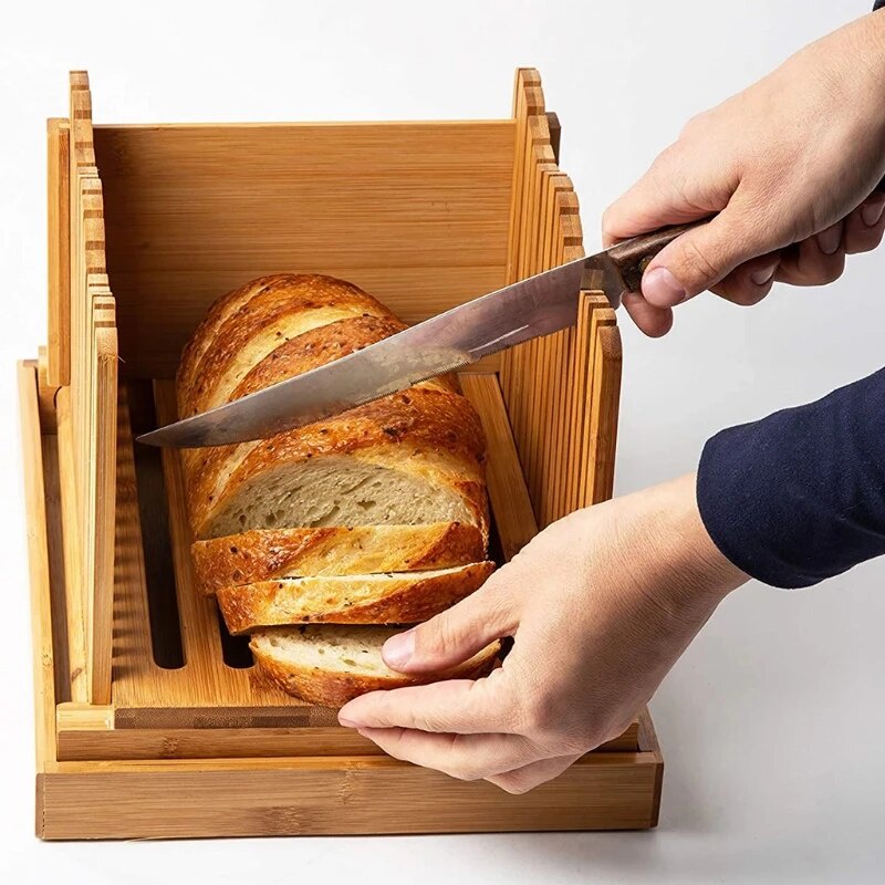 Bamboo Adjustable Bread Slicer Toast Loaf Cutter Holder Sandwich ...