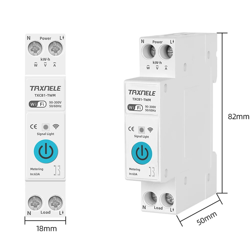 63A TUYA WIFI Smart Switch 1P Circuit Breaker Energy Meter KWh Power