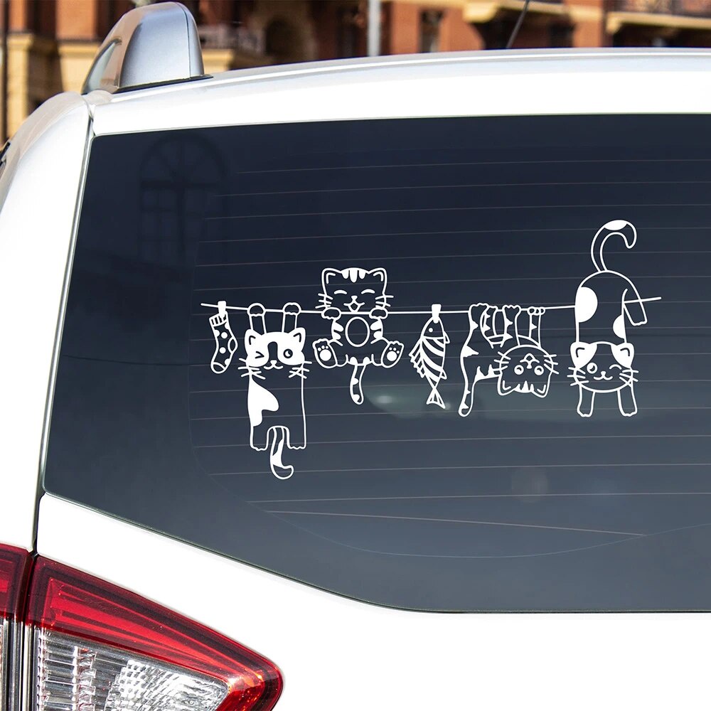 Cute Hanging Cats Car Stickers Funny Cartoon Auto Bumper Windows Decals ...