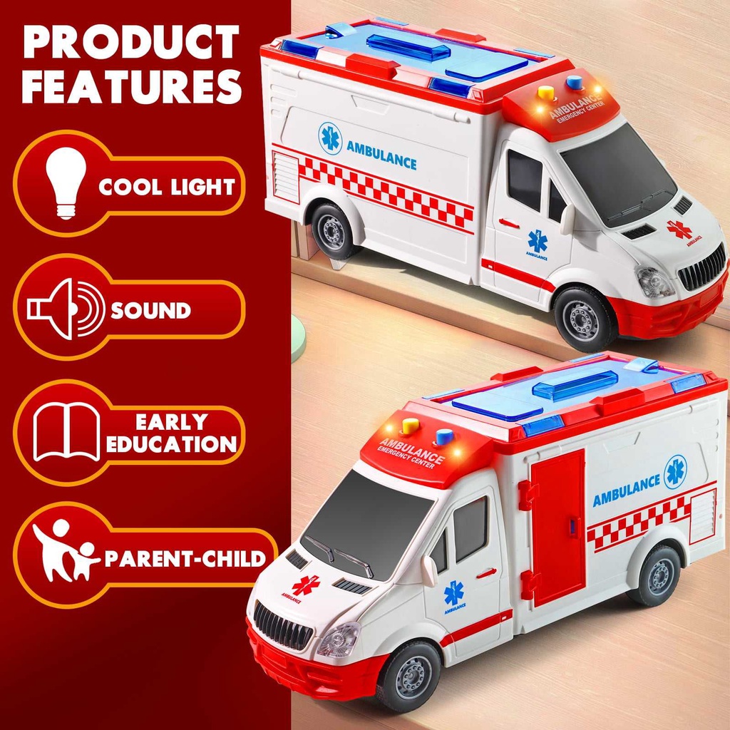 Ambulance Toy Car with Light & Siren Sound Effects - Friction Powered ...