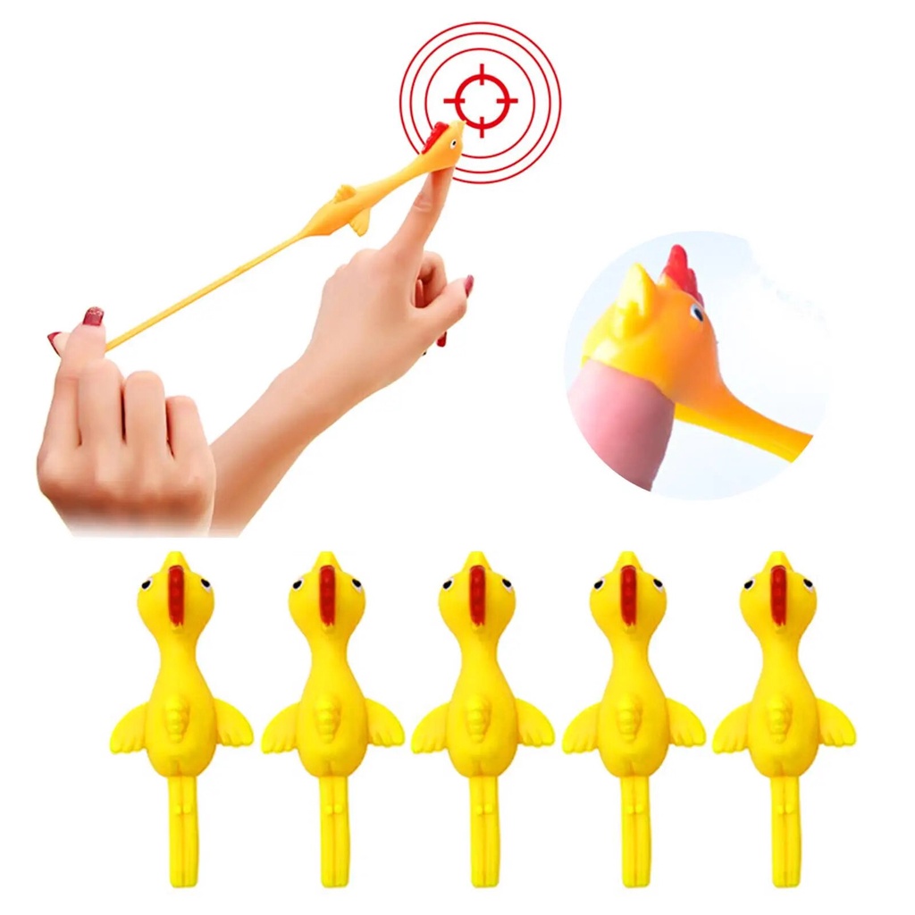 Soft Rubber 5pcs Funny Chicken Shape Stretchy Slingshot Finger Fling