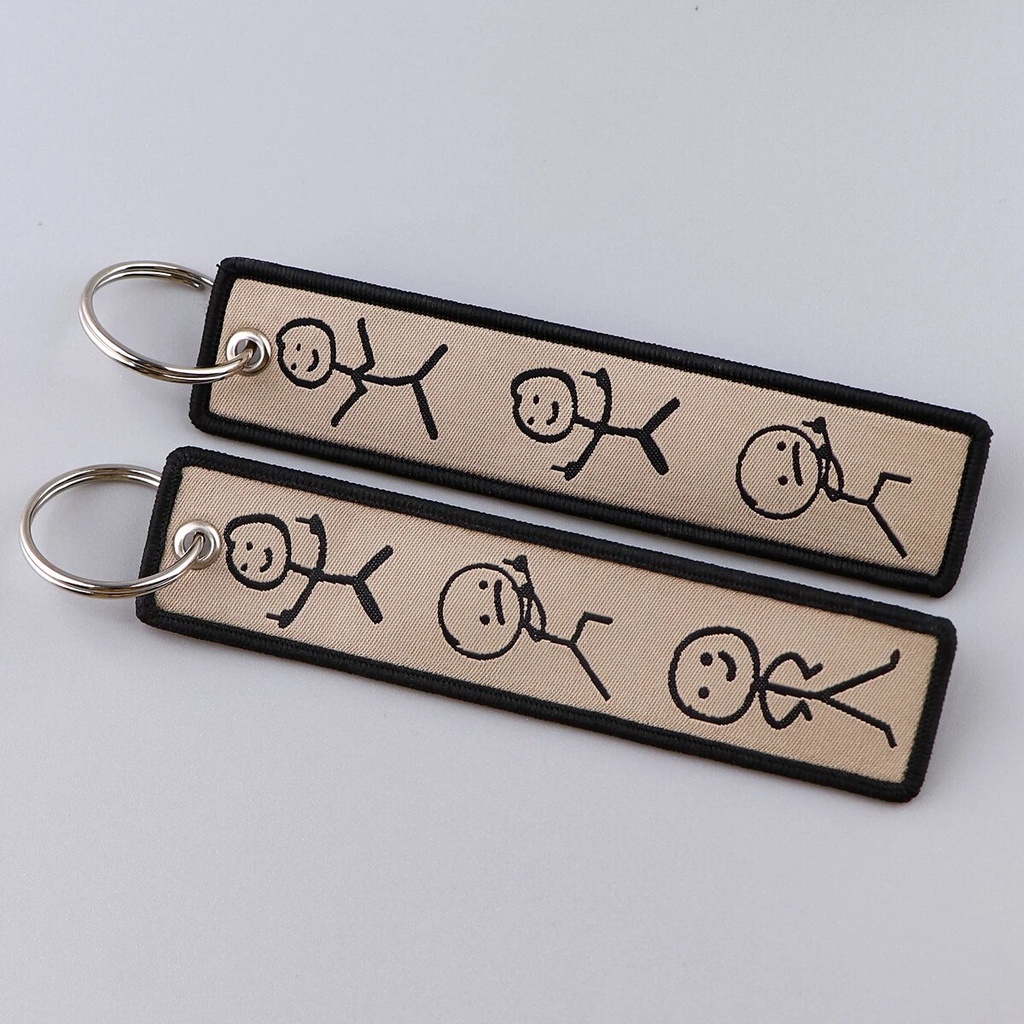 ♀Funny Middle Finger Stickman Keychain Cute Embroidery Key Fobs Key Tag ...