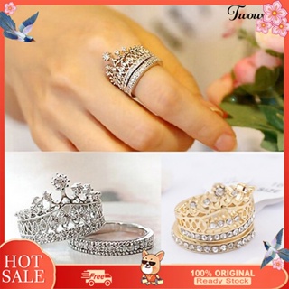 2 Pieces Princess-Queen-Crown Ring Set Princess-Crown Promise Wedding Rings Engagement Castle Ring