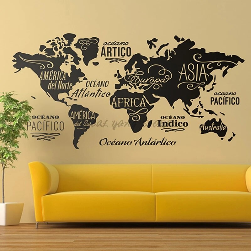 ️large World Map Wall Decal Outline World Map Sticker Home Bedroom Living Room Decor Removable A 3551