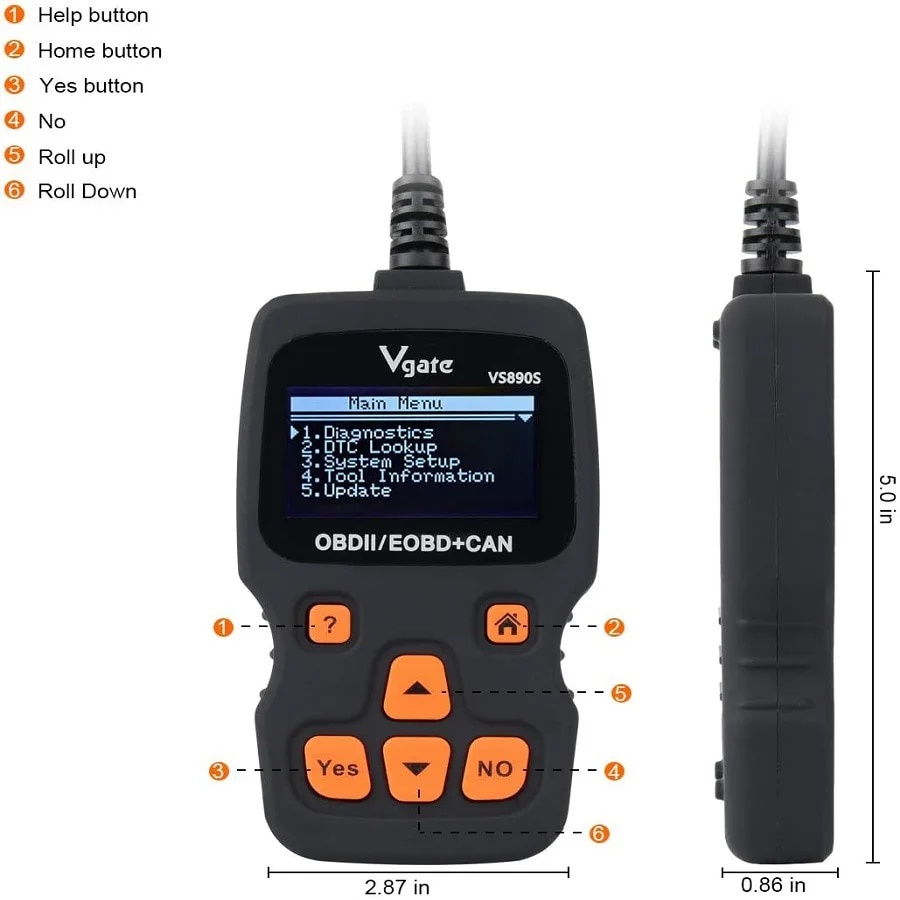 Vgate MaxiScan VS890S Mini VS890 Code Reader Scanner OBD2 EOBD CAN ...