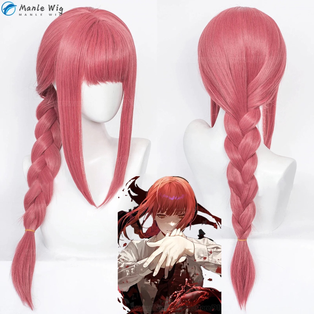 69o Makima Cosplay Anime Chainsaw Man Makima Wig 70cm Long Braids Rose ...