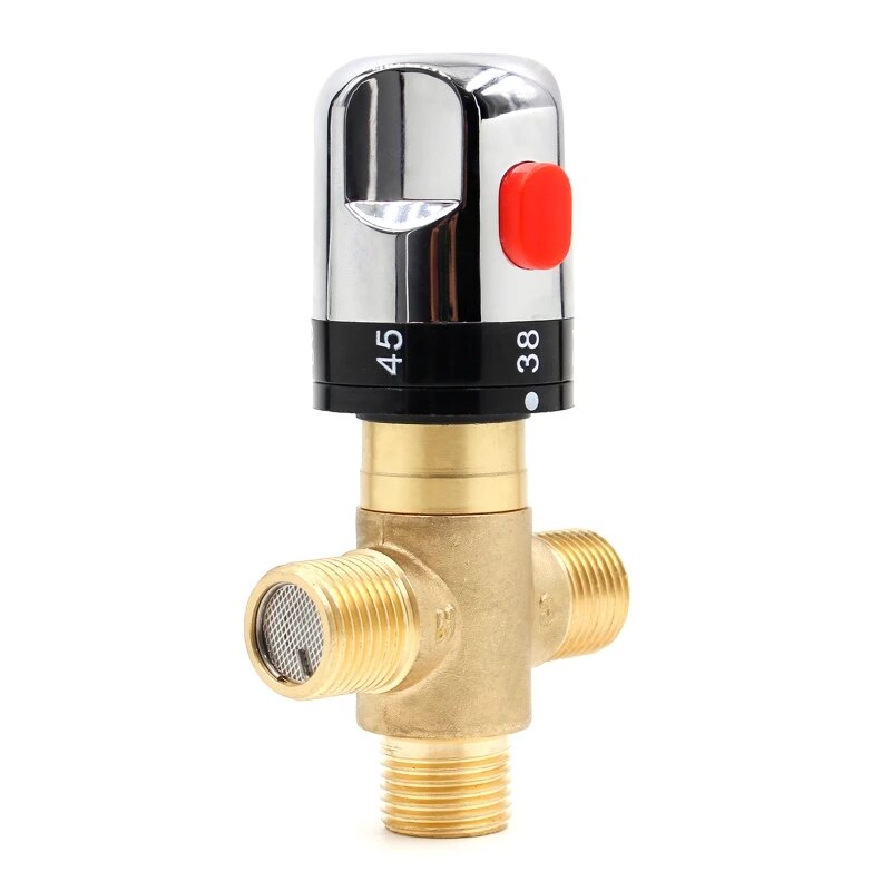Brass Thermostatic Mixing Valve – 20-48°C Temperature Control With Safety Override – Shower & Sink Compatible