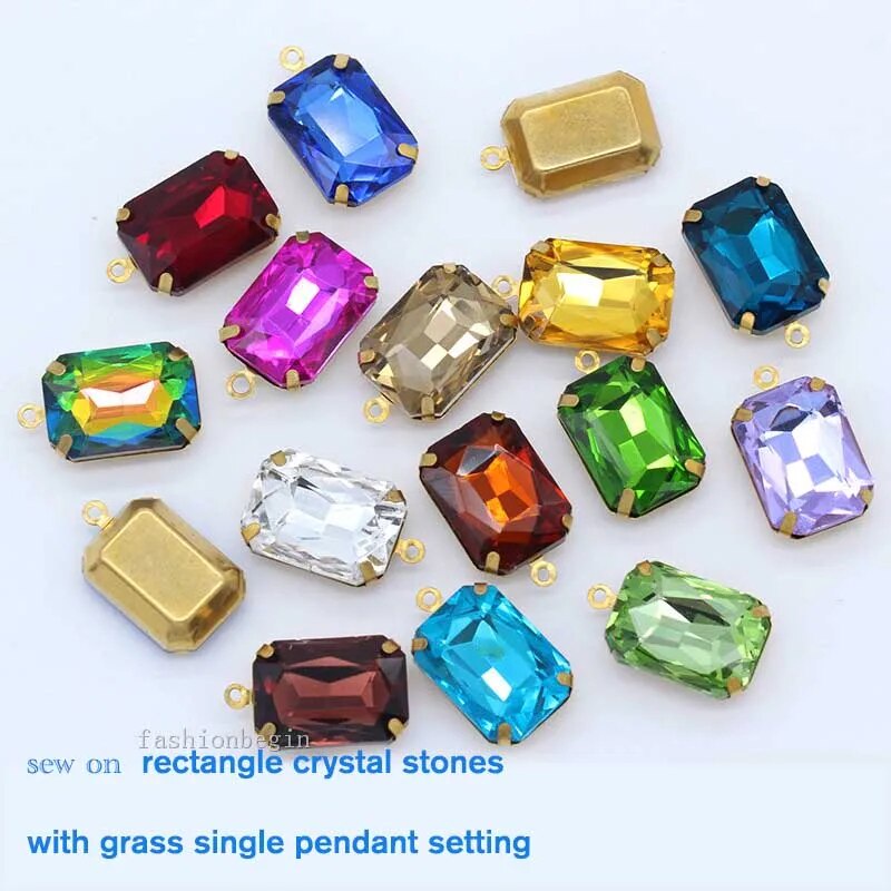 Sewing rectangler octagon stones brass single loop Daggle claw crystal ...