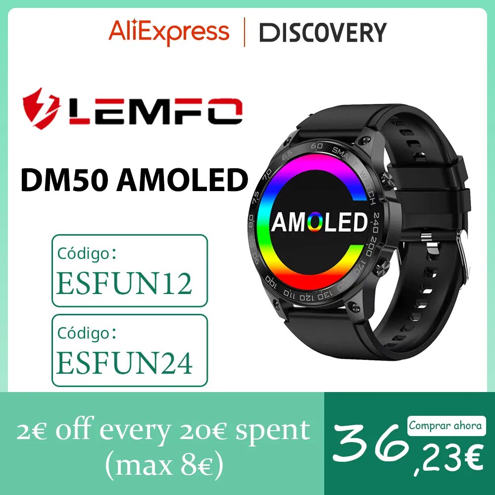 75b LEMFO DM50 NFC Smart Watch Men Amoled HD Screen Bluetooth Call