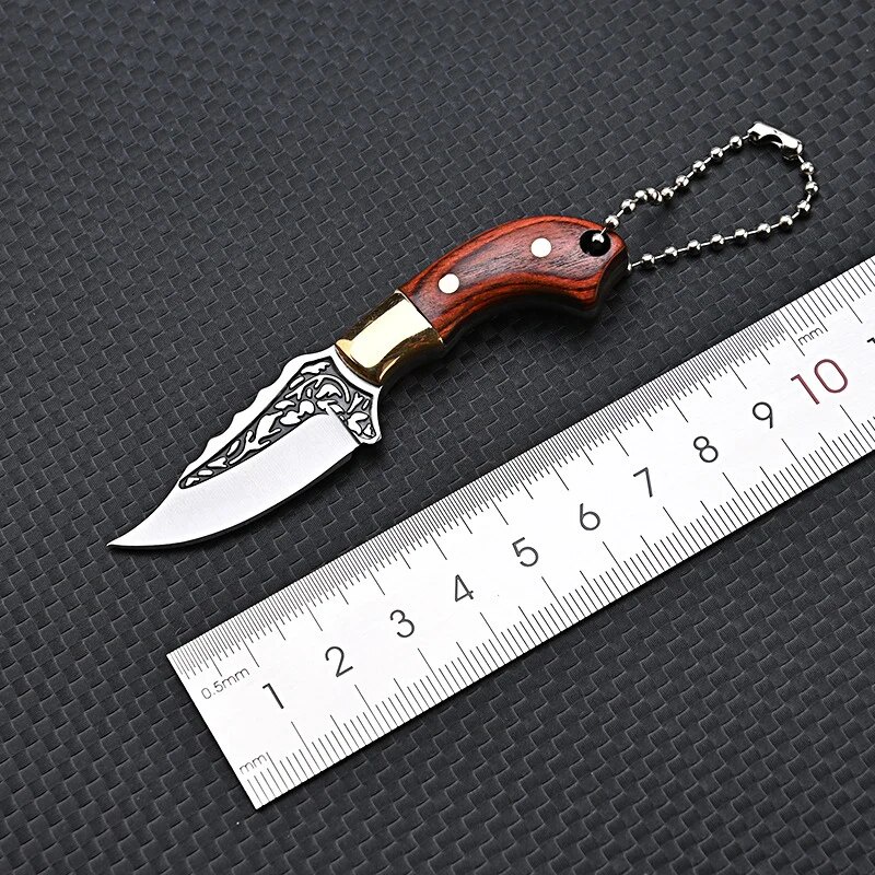Brass Colored Wood Small Straight Knife Sharp Self Defense Keychain ...