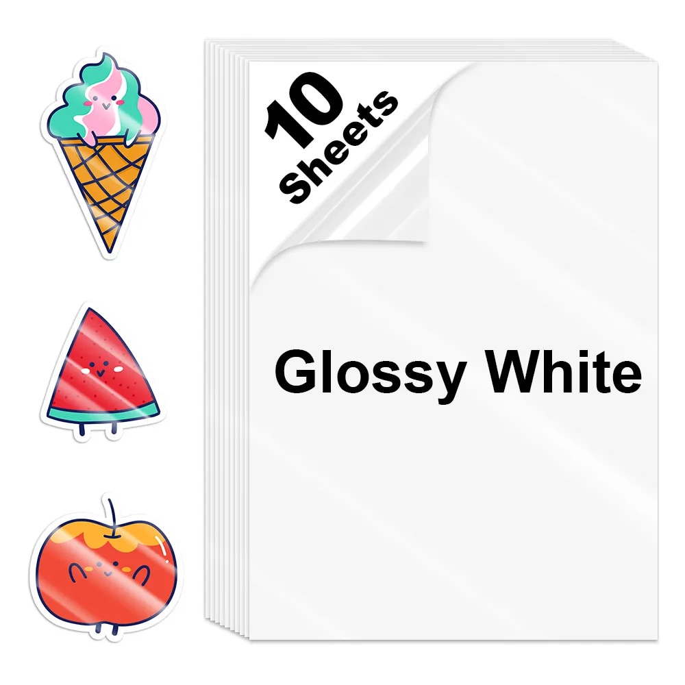 10 Sheets Glossy White Paper Sticker A4 Printable Vinyl Sticker Paper ...