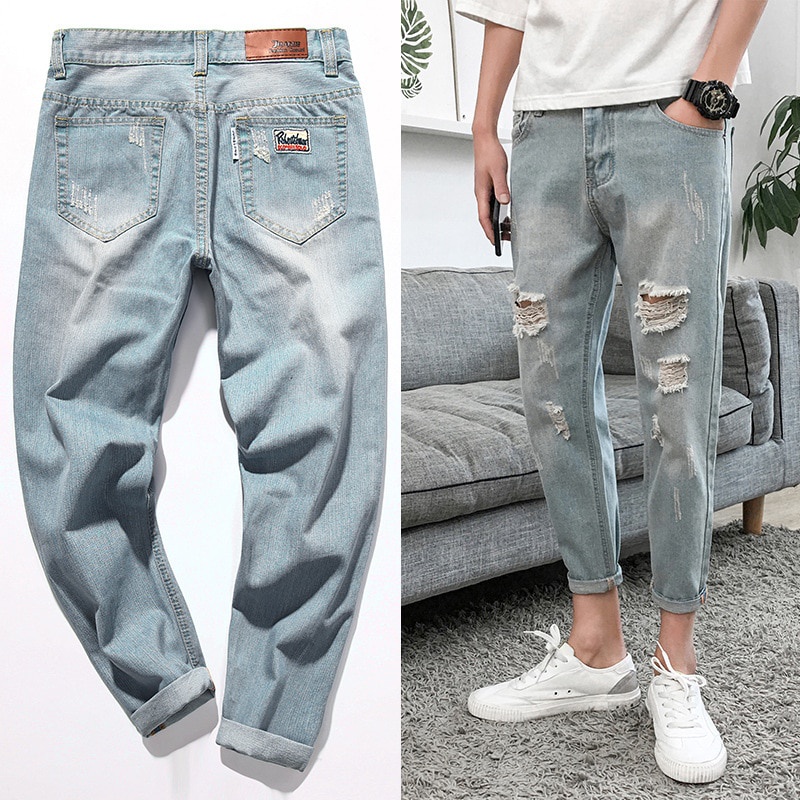 23T High Quality 2022 Summer Light Blue Distressed Ripped Hole Jeans ...