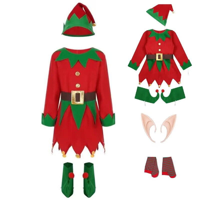☍Christmas Elf Santa Claus Cosplay Costume Boys Girl Adult Kids Dance ...