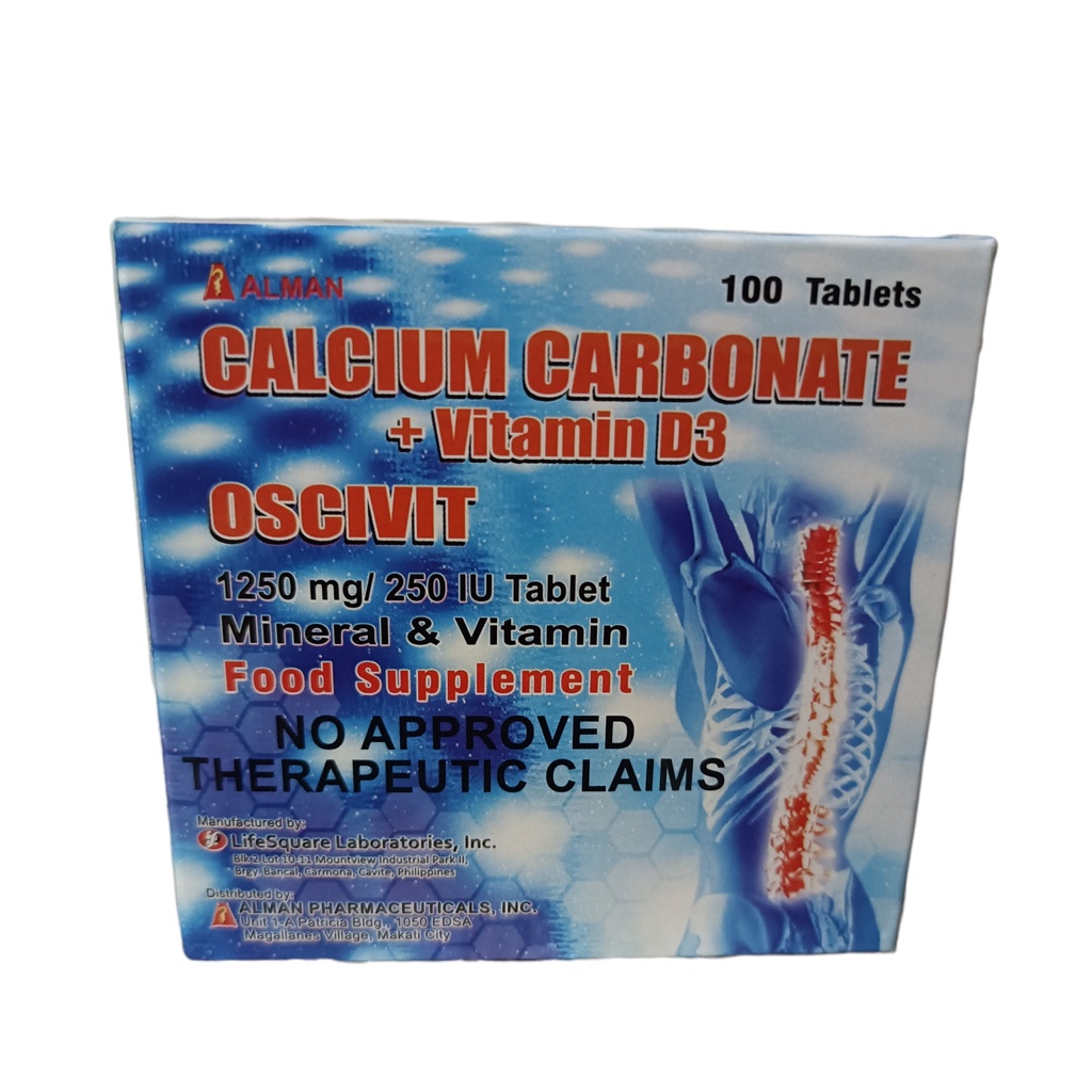 OSCIVIT Calcium Carbonate Vitamin D3 1250mg 250 IU Tablet | Shopee ...