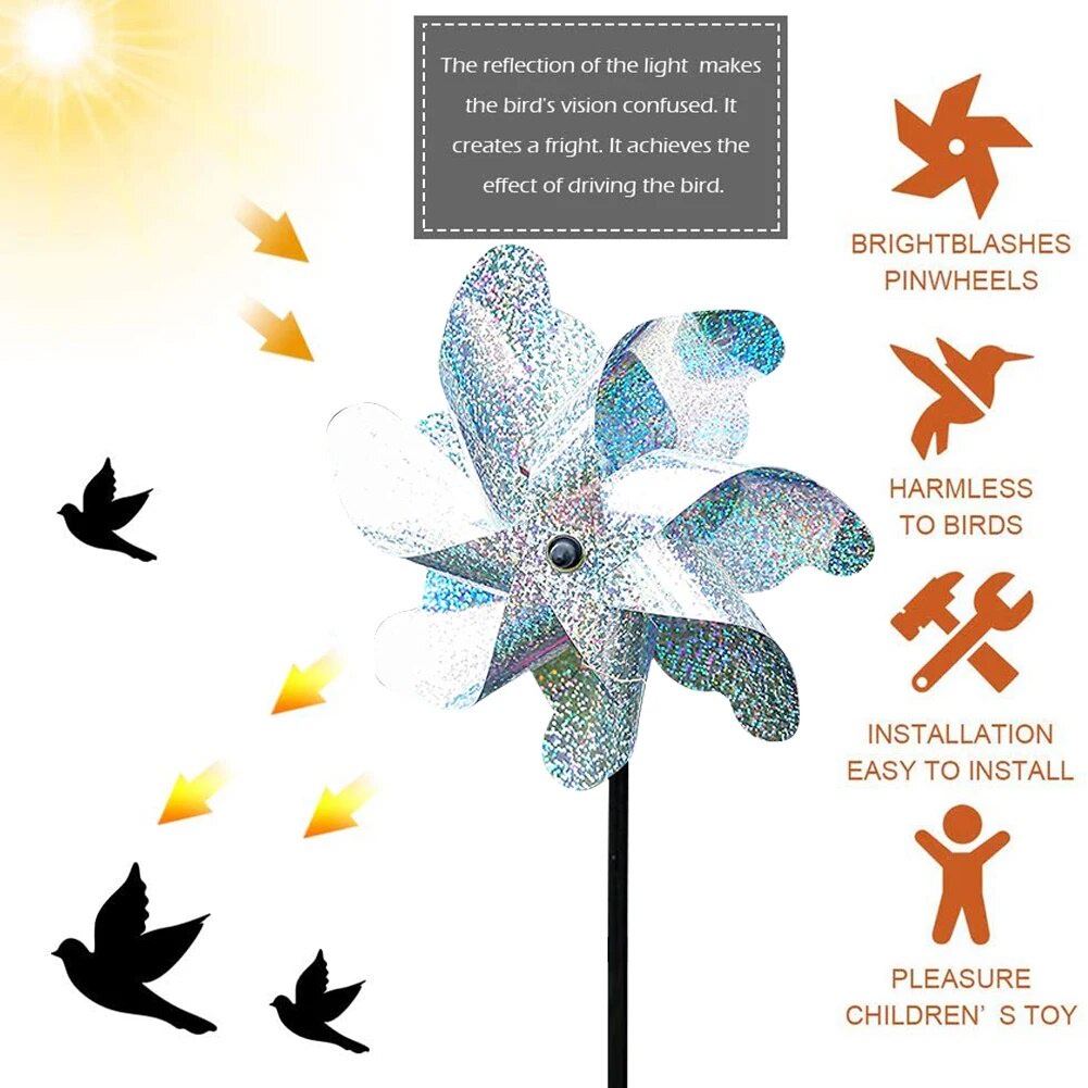 7 Leaves Bird Repeller Windmill Spinner DIY Birds Deterrent Silver ...