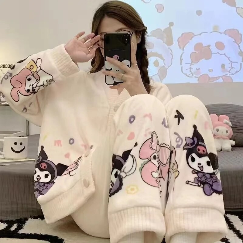 Kawaii Sanrios My Melody Cinnmoroll Women Kuromi Winter Warm Flannel ...