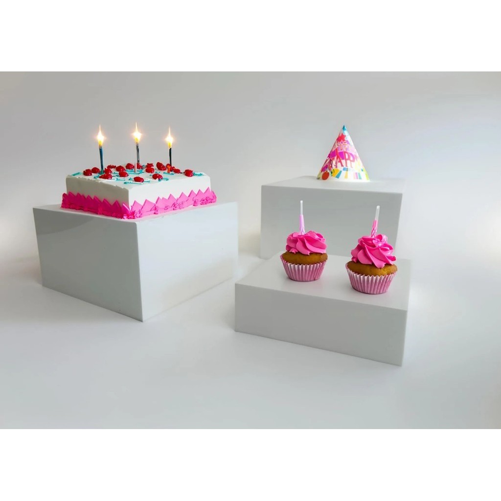 Sets of 3 Glossy White Acrylic Cube Display Nesting Risers with Hollow