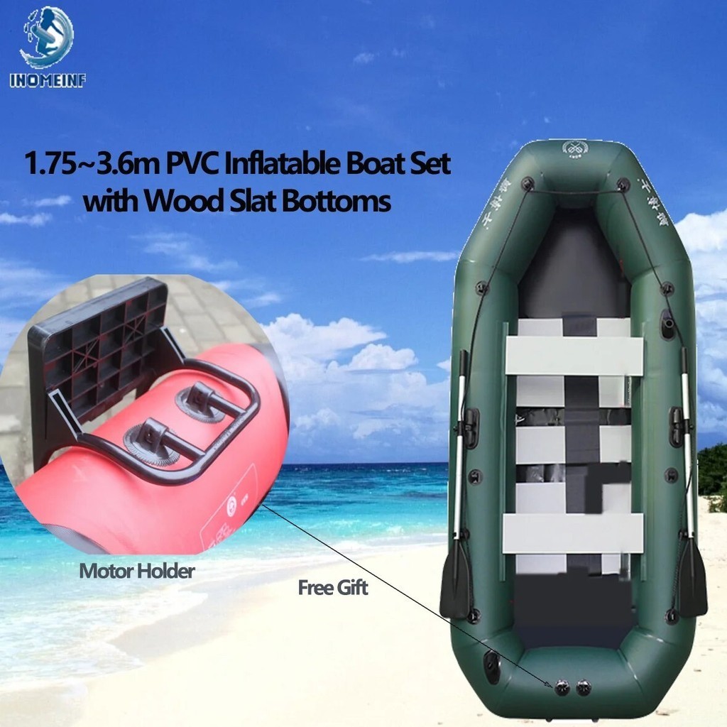 ☢1.75~3.6m Green Fishing Kayak PVC Inflatable Boat with Wood Slat ...