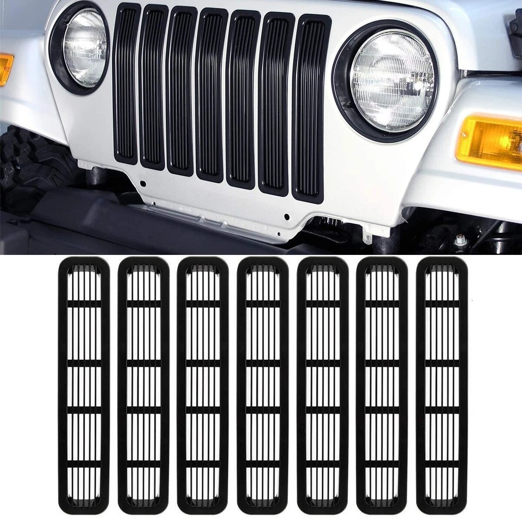 ⋌7Pcs Front Mesh Grille Insert Grill Frame Trim Sticker for Jeep