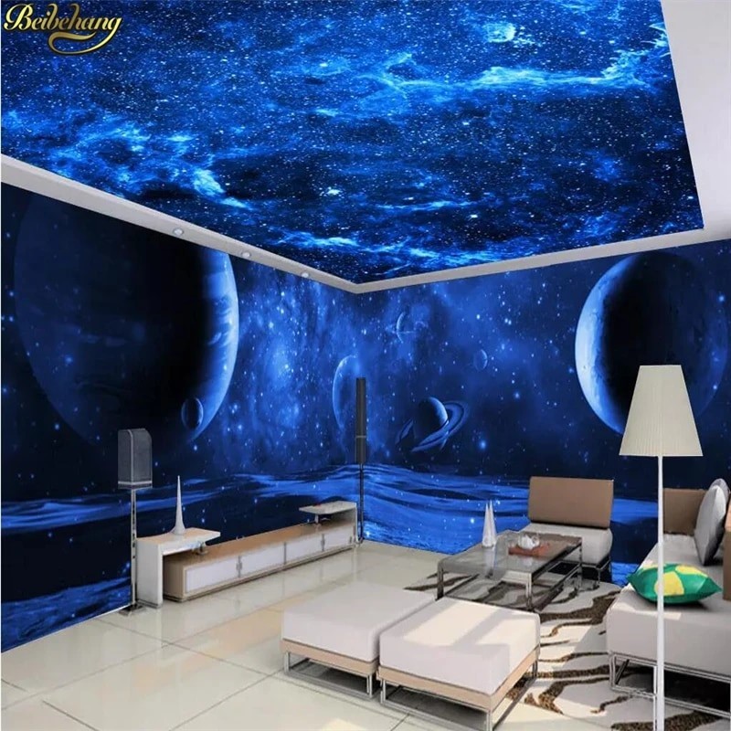 244 beibehang Custom wallpaper mural dreamy blue space universe moon ...