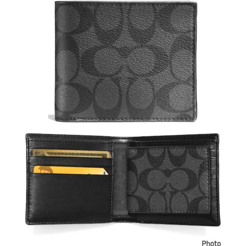 AUTHENTIC COACH COMPACT ID WALLET FOR MEN (WITH INSERT) IN SIGNATURE