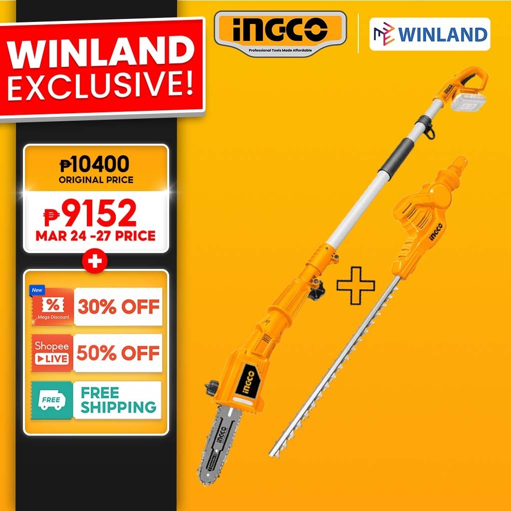 Ingco by Winland P20S 20V Lithium-Ion Pole Saw w/ Extension Hedge ...