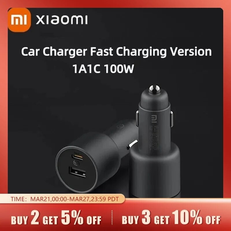 Xiaomi Mi Car Charger 100W MAX 1A1C Fast Charging Dual-port USB-A USB-C ...