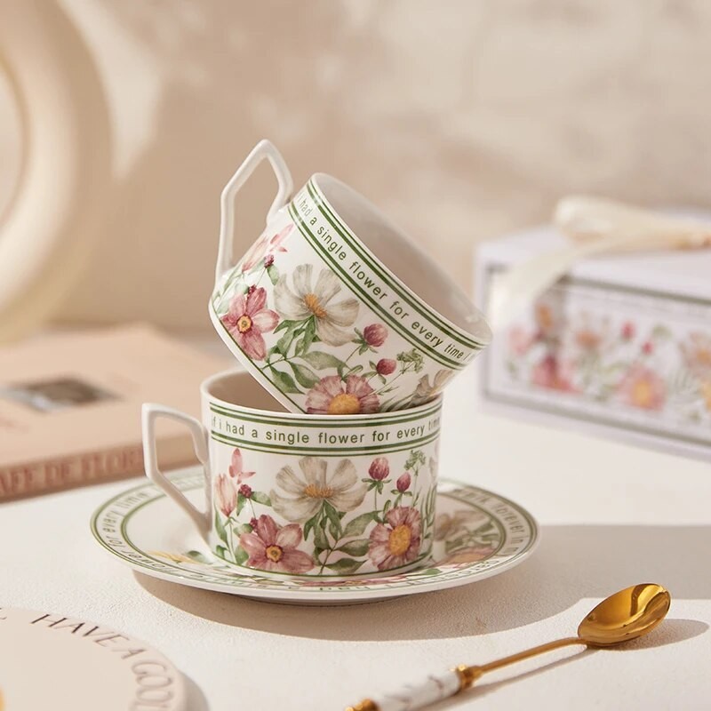 French Vintage Afternoon Tea Cups For Home Use Light Luxury Floral 