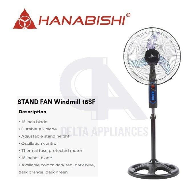 Hanabishi Stand Fan 16" Plastic Blade Heavy Duty Motor Original w/ 1