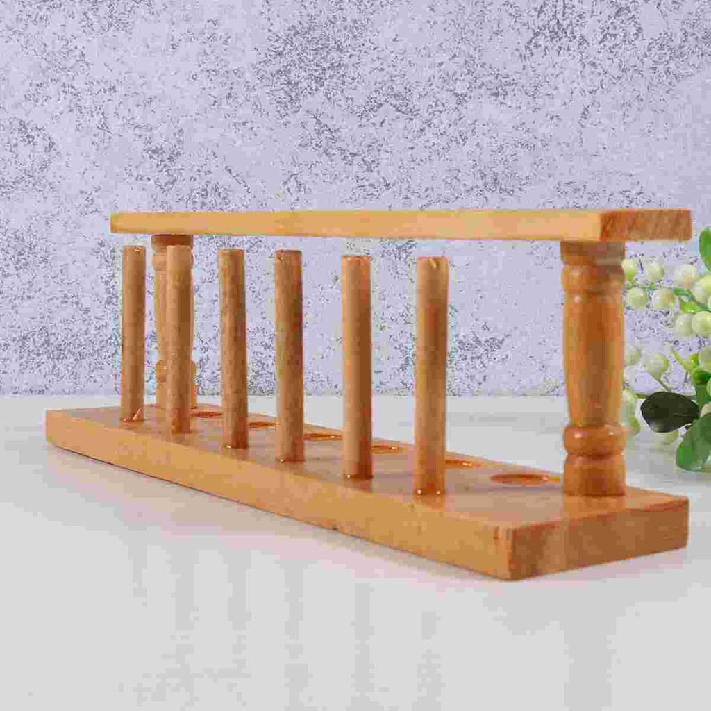 ☁6- Slot Glass Sample Tube Rack, Wooden Glass Sample Tube Rack Holder ...