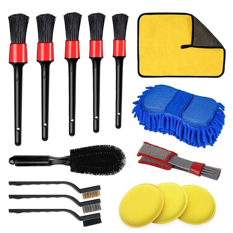 웃15PCS Car Detailing Cleaning Brush Set Car Wash Cleaning Brushes Auto ...