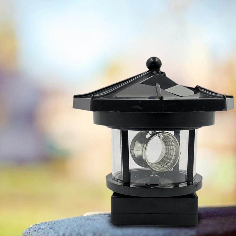 4.33-Inch Solar Powered Lighthouse – IP44 Waterproof, 360° Rotating LED Lamp For Garden, Yard, Patio Decor (Black)