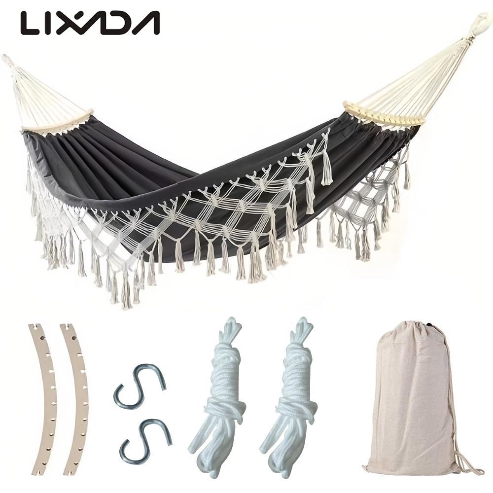 Single Double Macrame Hammock Outdoor Canvas Camping Swing Hanging ...