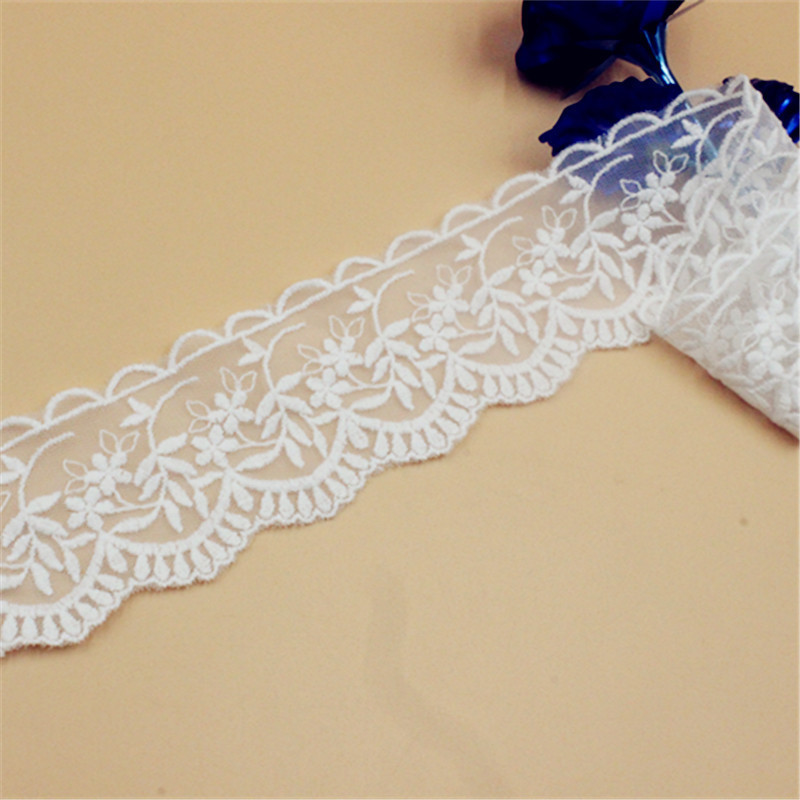 Lace Trim 12 yard Ivory Gauze Mesh Tulle Cotton Embroidered Lace Fabric ...