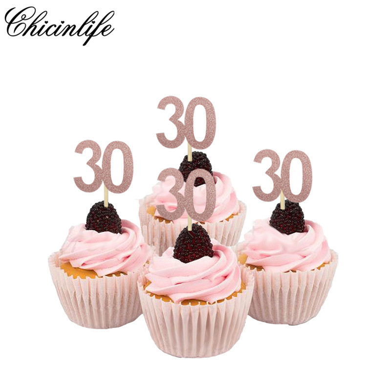 ☇Chicinlife 10Pcs Number 30th 40th 50th 60th Paper Cupcake Topper Adult ...