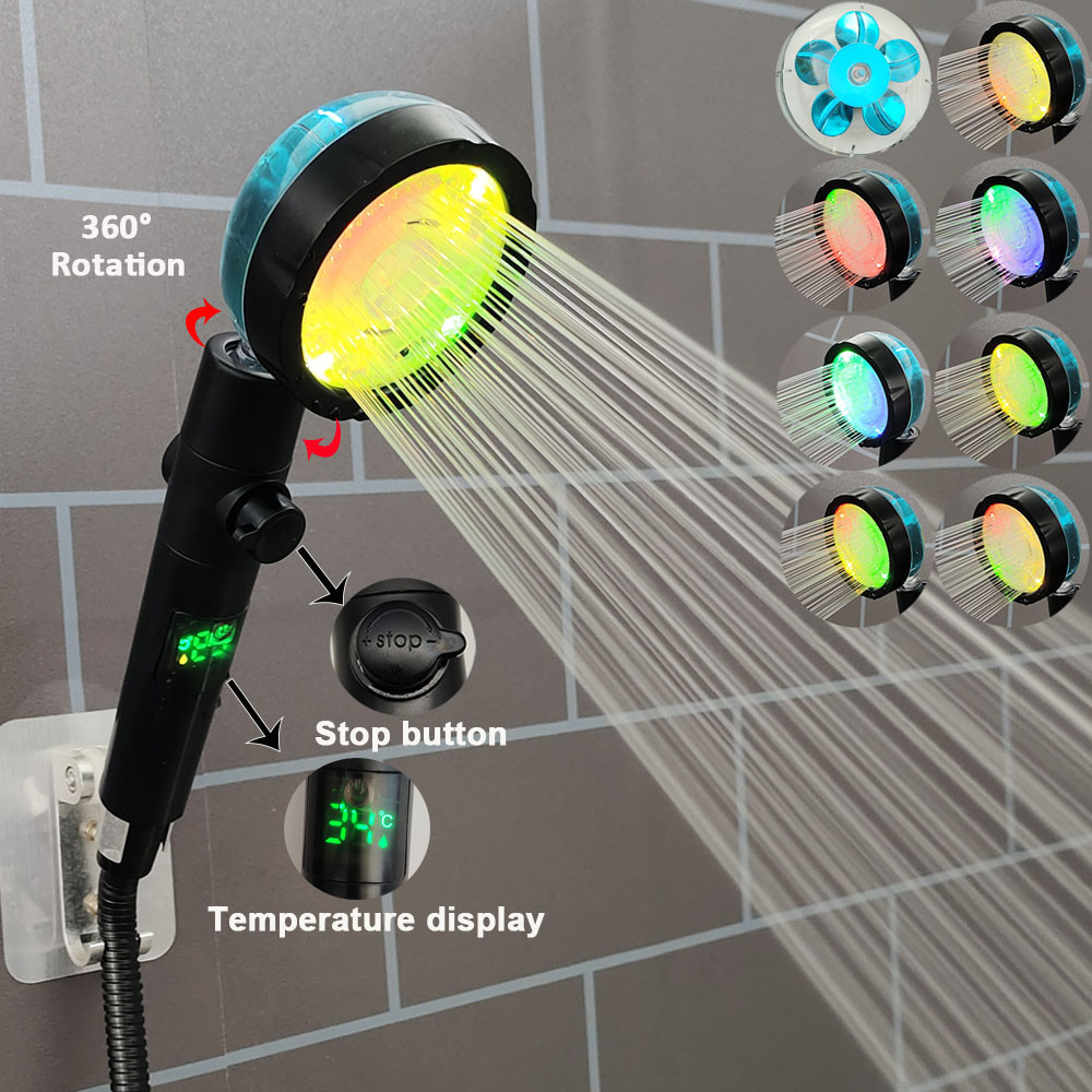 360 Rotation Led Digital Temperature Display Shower Head Turbo Fan ...