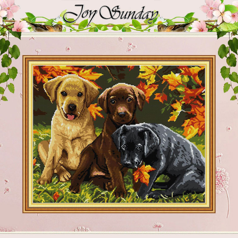 ☏three Dogs Patterns Counted Cross Stitch Set Diy 11ct 14ct Stamped Dmc 